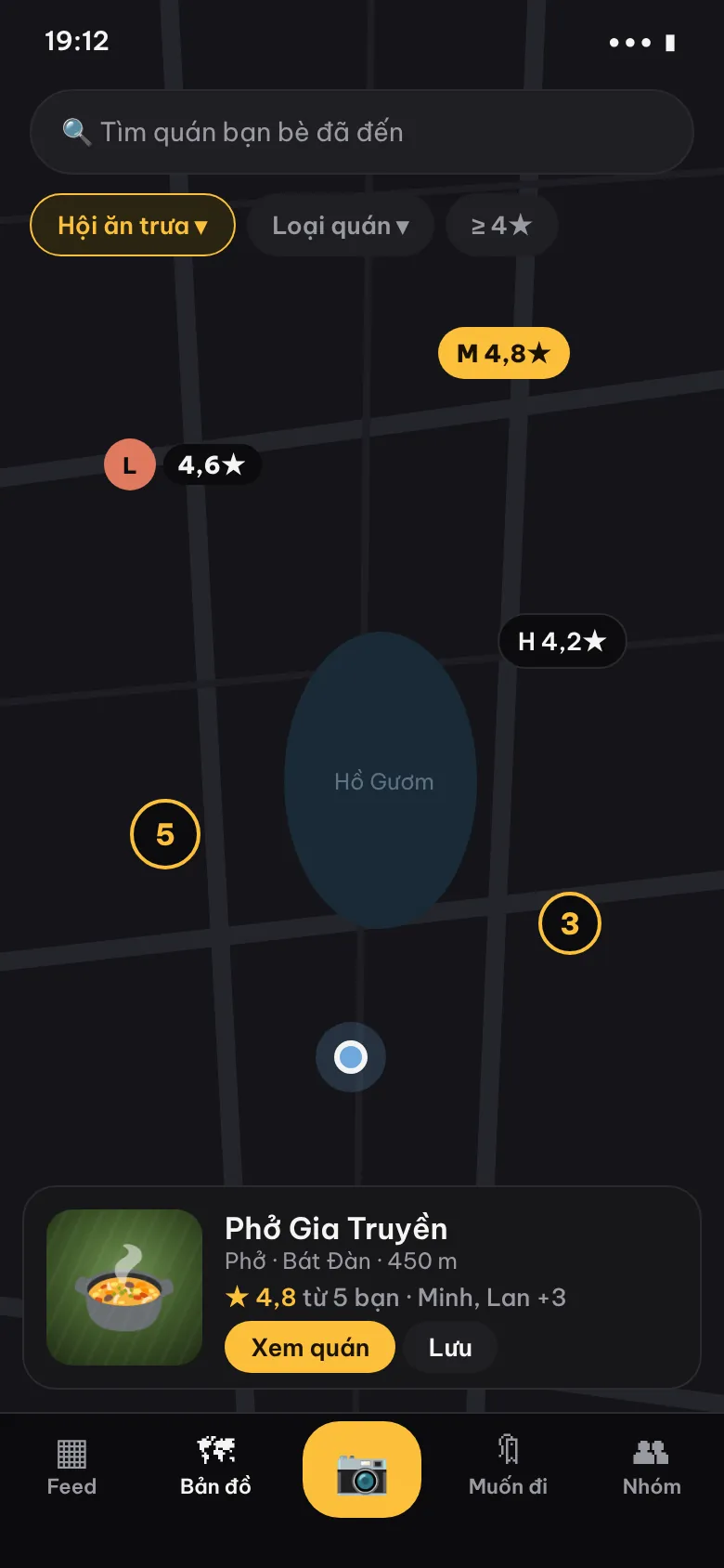 Bản đồ các quán bạn bè đã check-in kèm điểm
