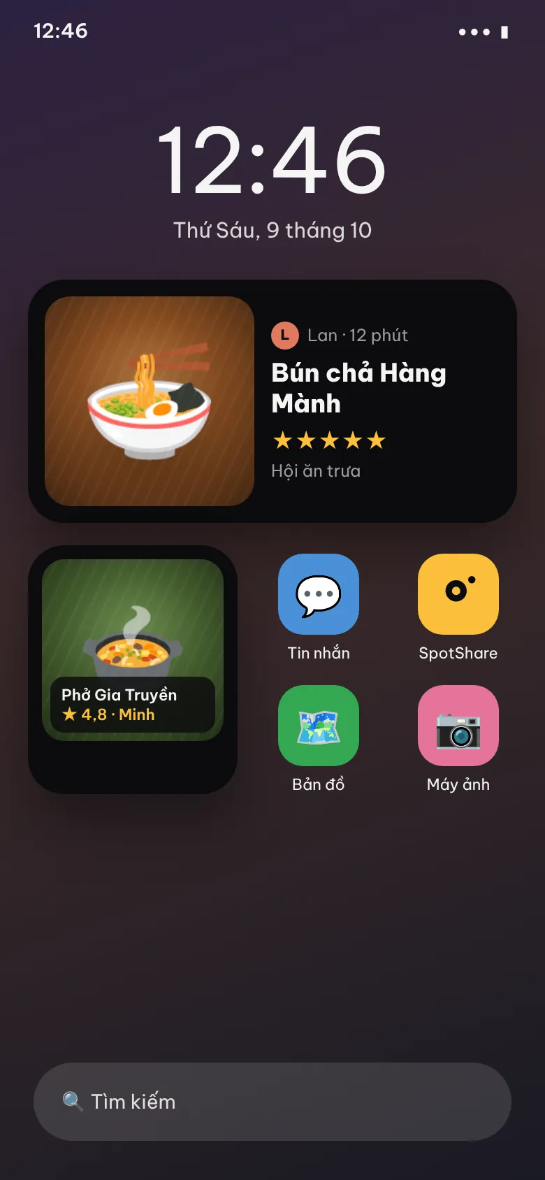 Widget SpotShare trên màn hình chính hiện check-in mới của bạn